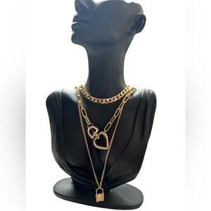 Layering Necklace Chain Heart and Locket gold